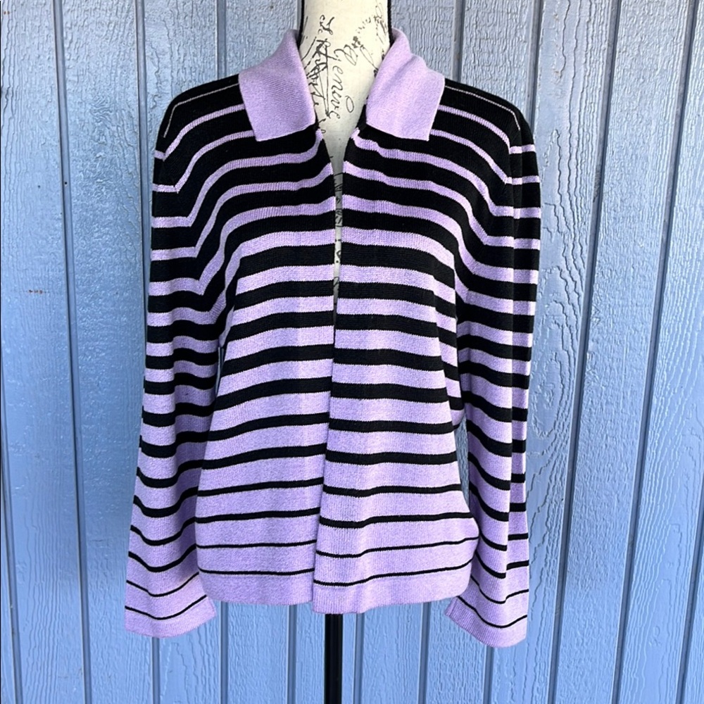 Striped Purple and Black Sweater Open Front